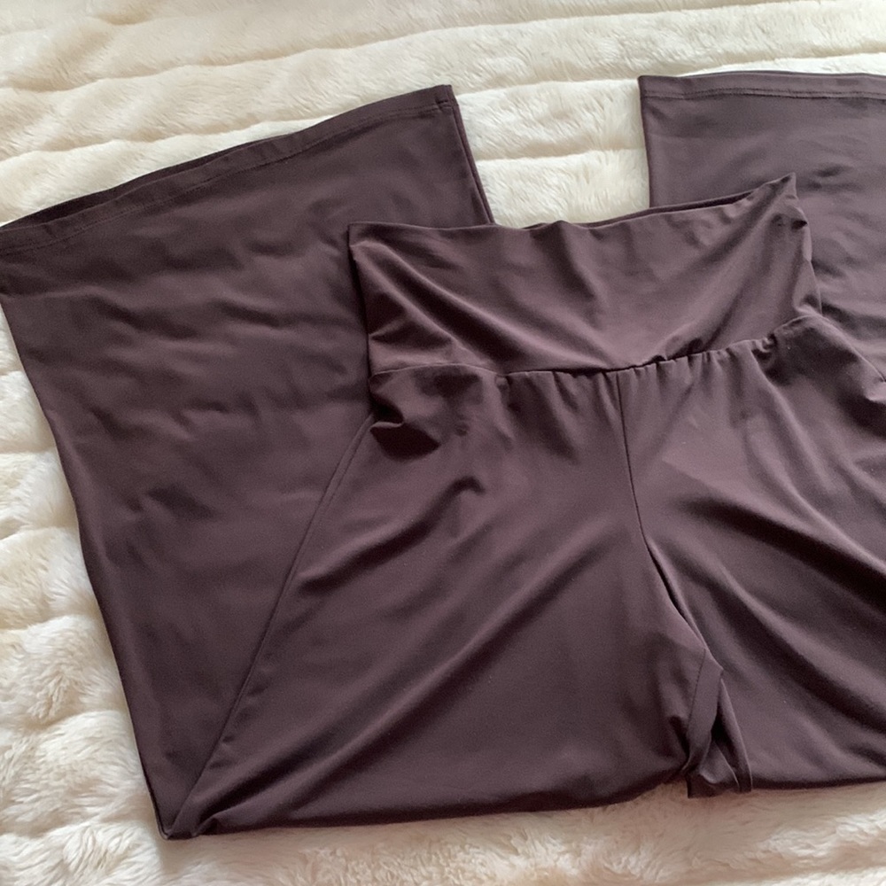 Vtg Y2K chocolate brown slinky flowing fold over waist wide leg palazzo pants M
